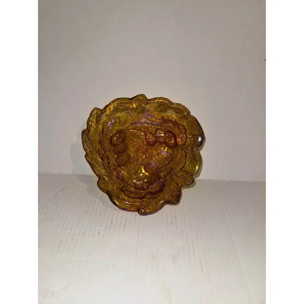 Imperial Glass Blackberry Leaf Marigold Iridescent Amber Carnival Glass 8